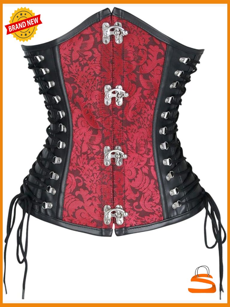 Steampunk Pu Leather Spiral Steel Bone Underbust Corset Solid Retro